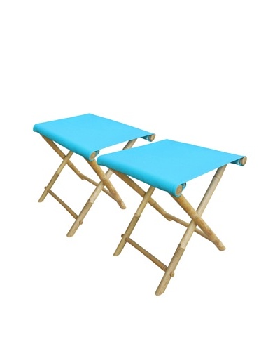 ZEW, Inc. Set of 2 Outdoor Bamboo Foldable Stools, Aqua