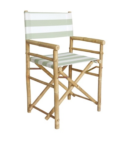 ZEW, Inc. Pair of Outdoor Bamboo Director Chairs with Slings, Celadon Stripes/White