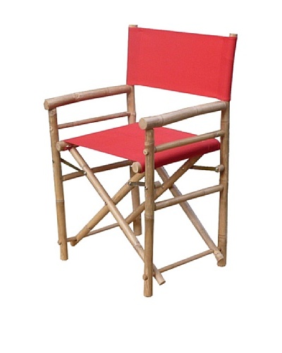 ZEW, Inc. Pair of Outdoor Bamboo Director Chairs with Slings, Red/White