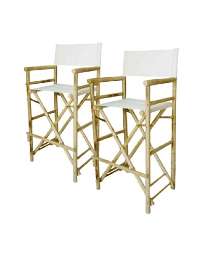 ZEW, Inc. Outdoor Bamboo High Director Chair, Set of 2,  White