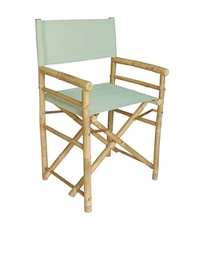 ZEW, Inc. Pair of Outdoor Bamboo Director Chairs with Interchangeable Covers, Celadon/Pale Stripes