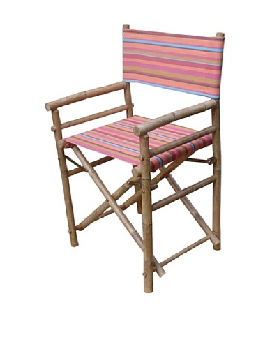 ZEW, Inc. Pair of Outdoor Bamboo Director Chairs with Interchangeable Covers, Red Stripes/White