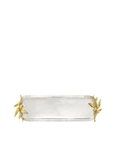 Polished Nickel Rectangular Tray with Gold Olive Branch Handles